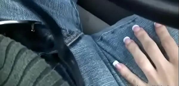  Stroking his cock while driving in the car